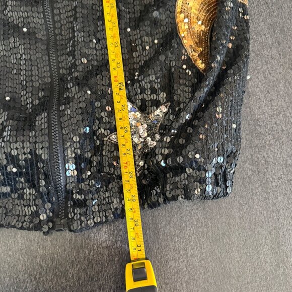 Vintage Modi Black 100% Silk Sequin Full Zip Up Jacket Moon & Star, Size 6-8 - Picture 6 of 7
